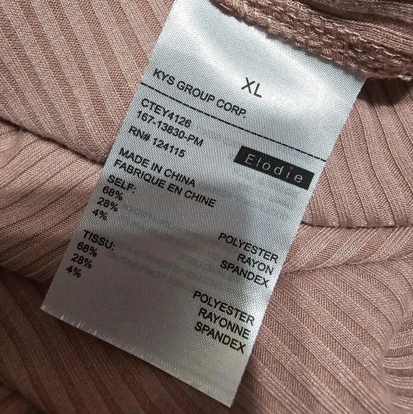 NWT Elodie Blush Pink Ribbed Bodysuit, Low V-Neckline, Lightweight, Size XL. - Picture 12 of 12